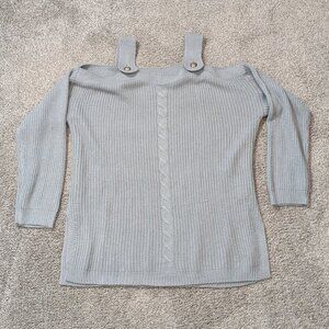 SHEIN Gray Cold Shoulder Pullover Sweater; 3/4 Sleeves; Size L